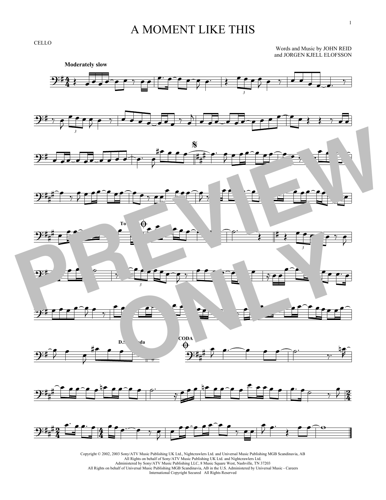 Produktgalerie: Seite 1 von 1 A Moment Like This, Kelly Clarkson, Violoncello