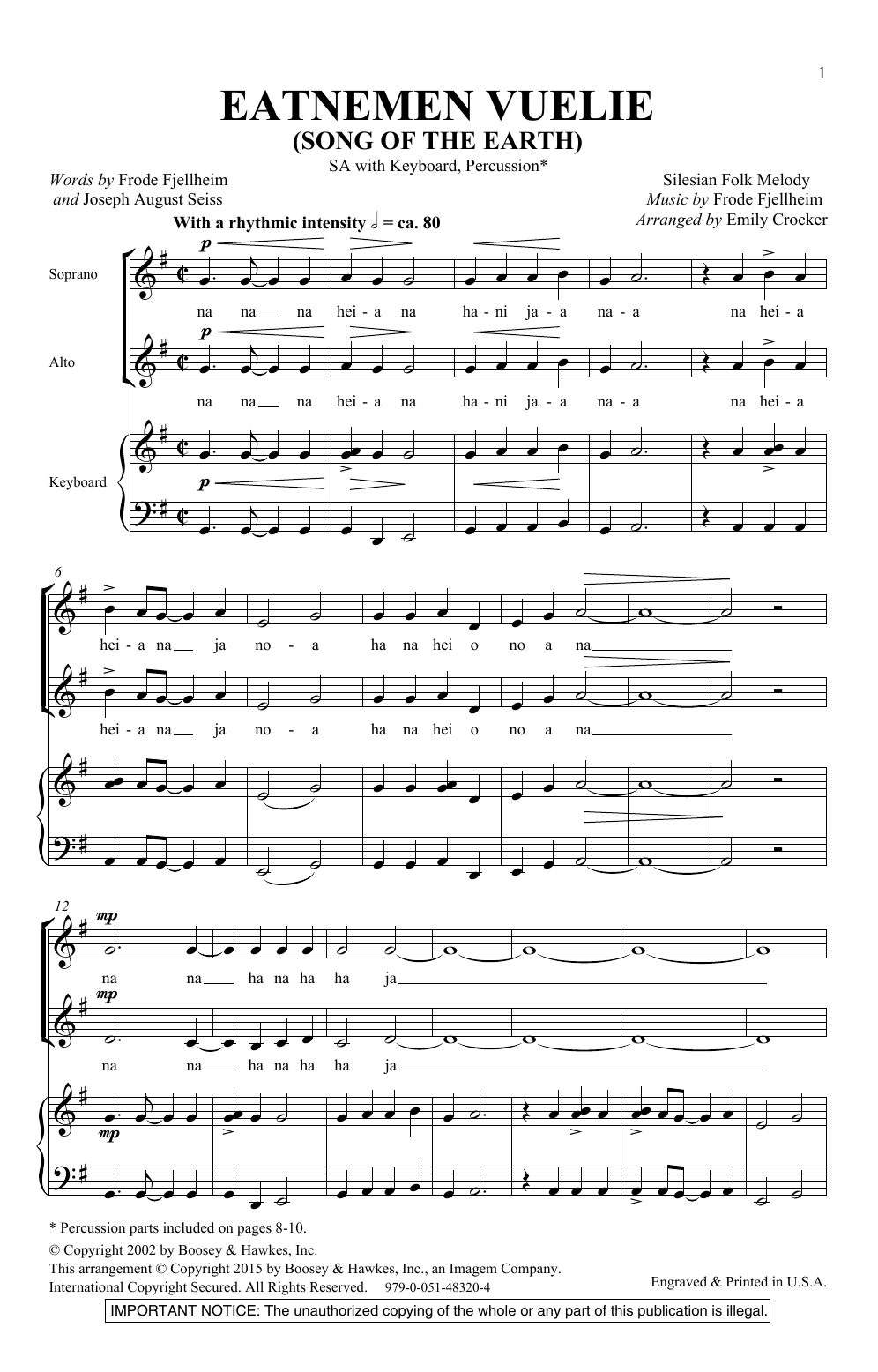 Product gallery: Page 1 of 1 Eatnemen Vuelie (Song Of The Earth) (arr. Emily Crocker), Frode Fjellheim