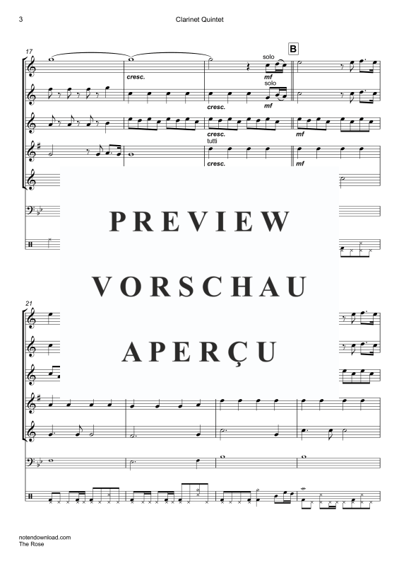 Produktgalerie: Seite 6 von 11 The Rose, Midler, Bette, Klarinetten Quintett/Ensemble/Band/Chor E-Bass & Drum Set opt.