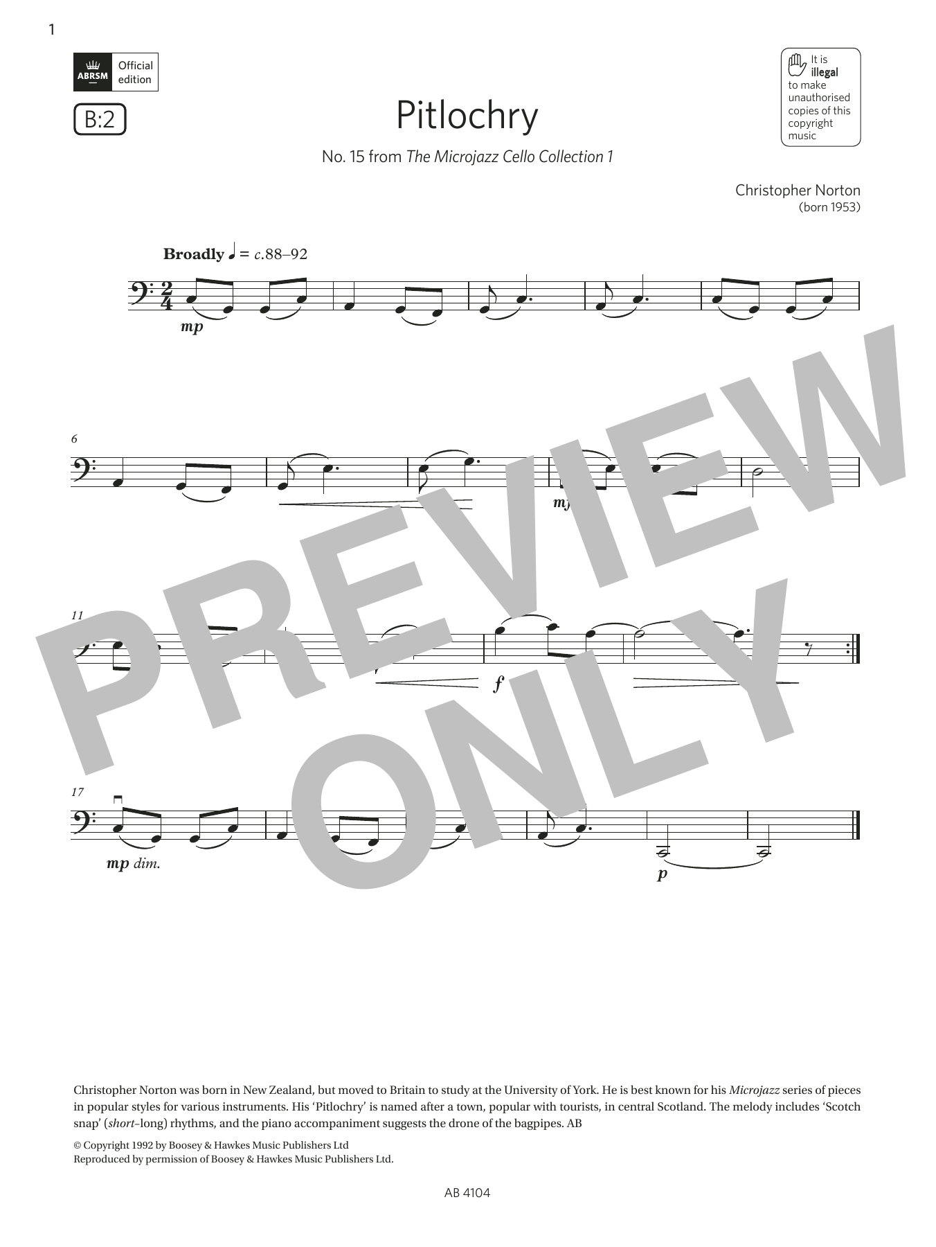 Produktgalerie: Seite 1 von 1 Pitlochry (Grade 1, B2, from the ABRSM Cello Syllabus from 2024), Christopher Norton, Violoncello