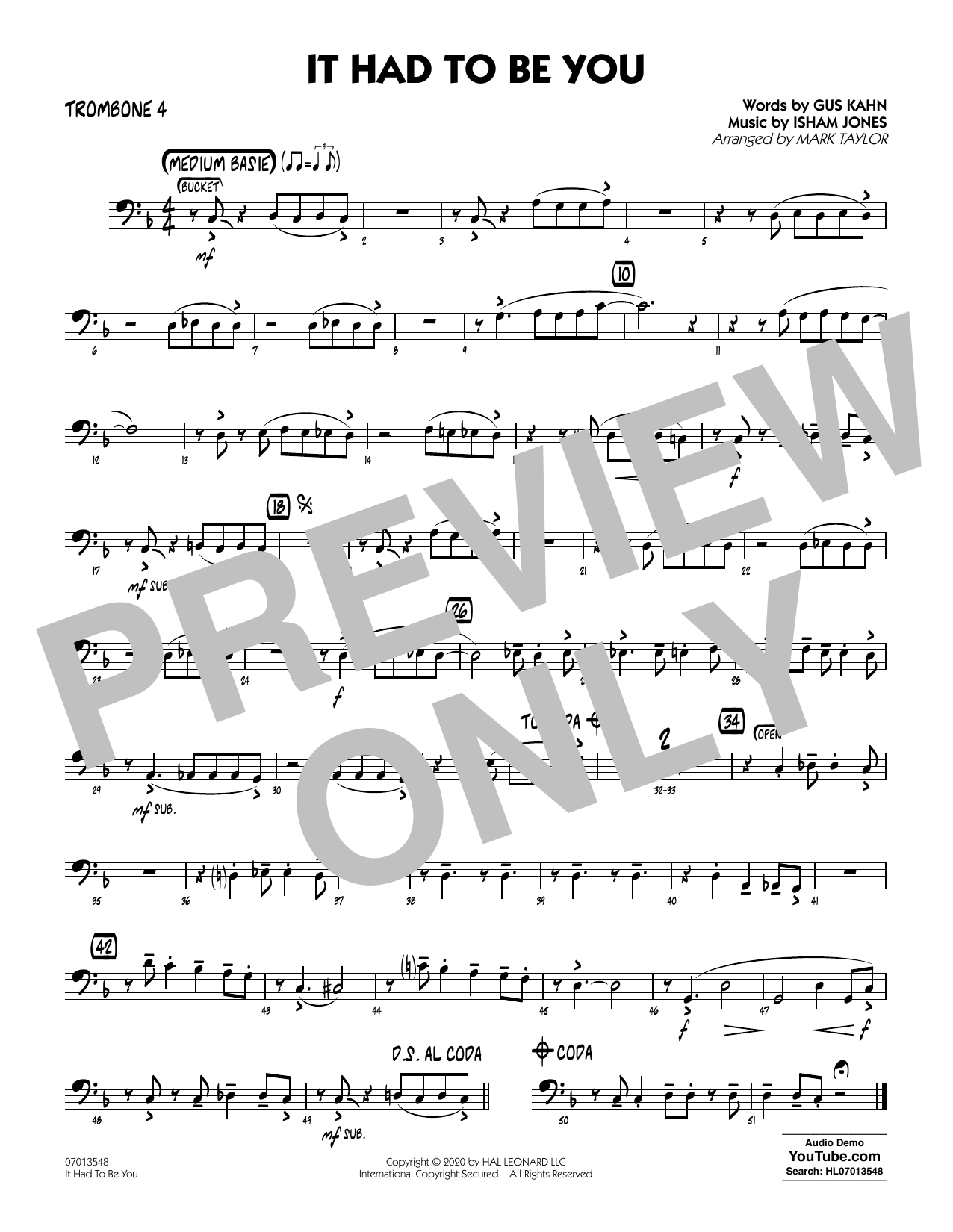 Produktgalerie: Seite 1 von 1 It Had to Be You (arr. Mark Taylor) - Trombone 4, 