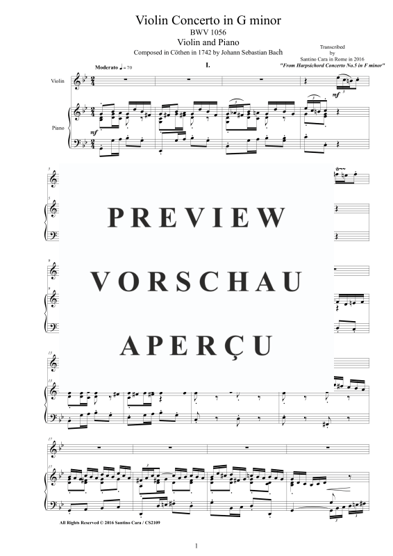 Produktgalerie: Seite 2 von 11 Violinkonzert in G-Moll BWV 1056, , Violine und Klavier