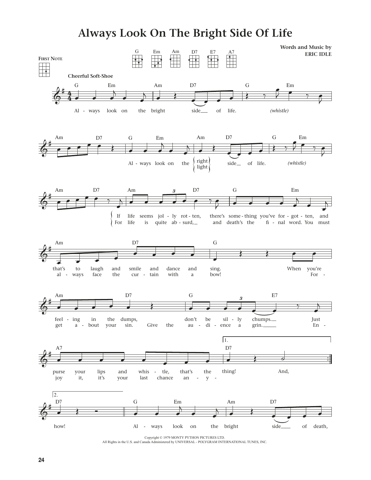 Product gallery: Page 1 of 1 Always Look On The Bright Side Of Life (from The Daily Ukulele) (arr. Jim Beloff), Monty Python