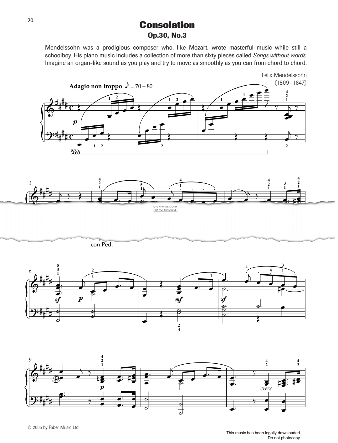 Produktgalerie: Seite 1 von 1 Consolation Op.30, No.3, Felix Mendelssohn, Klavier