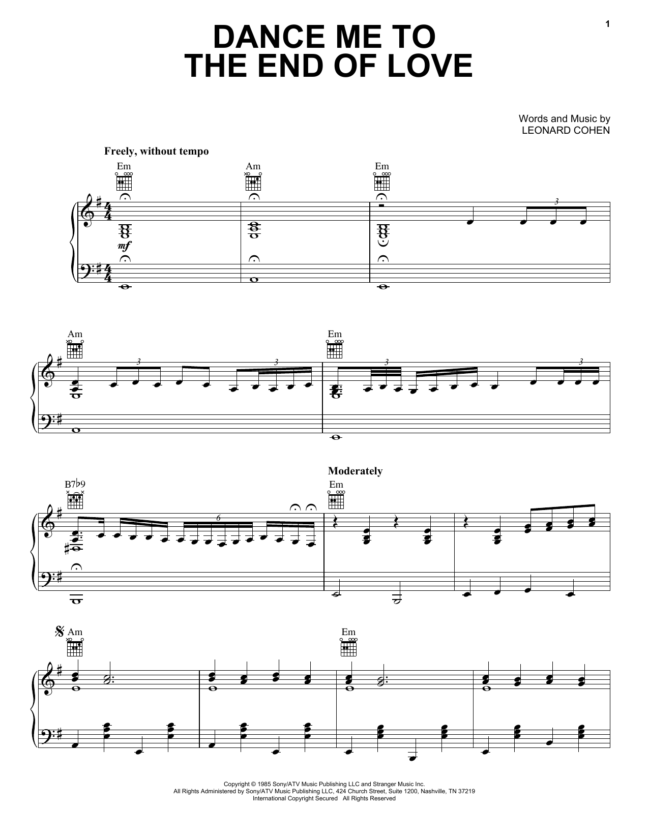 Produktgalerie: Seite 1 von 1 Dance Me To The End Of Love, Leonard Cohen, Gesang, Gitarre, Klavier