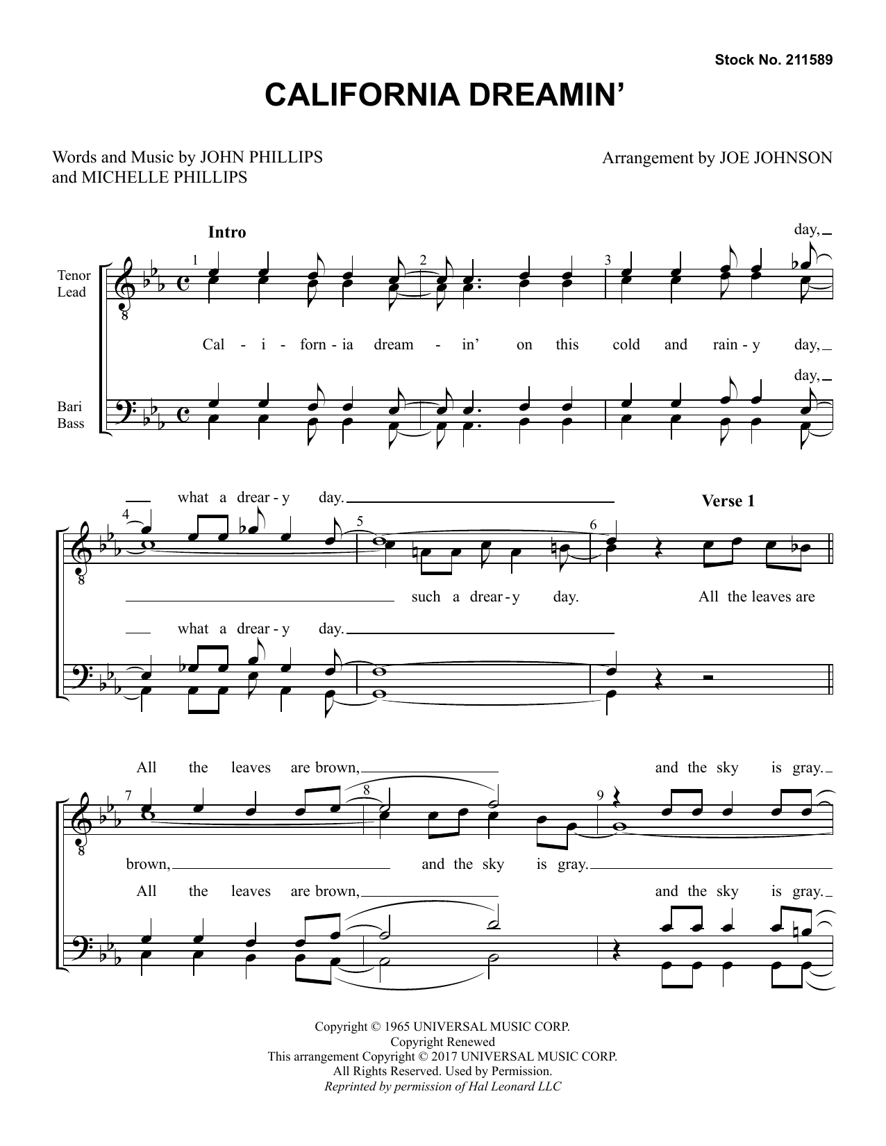 Produktbild zu: California Dreamin' (arr. Joe Johnson)