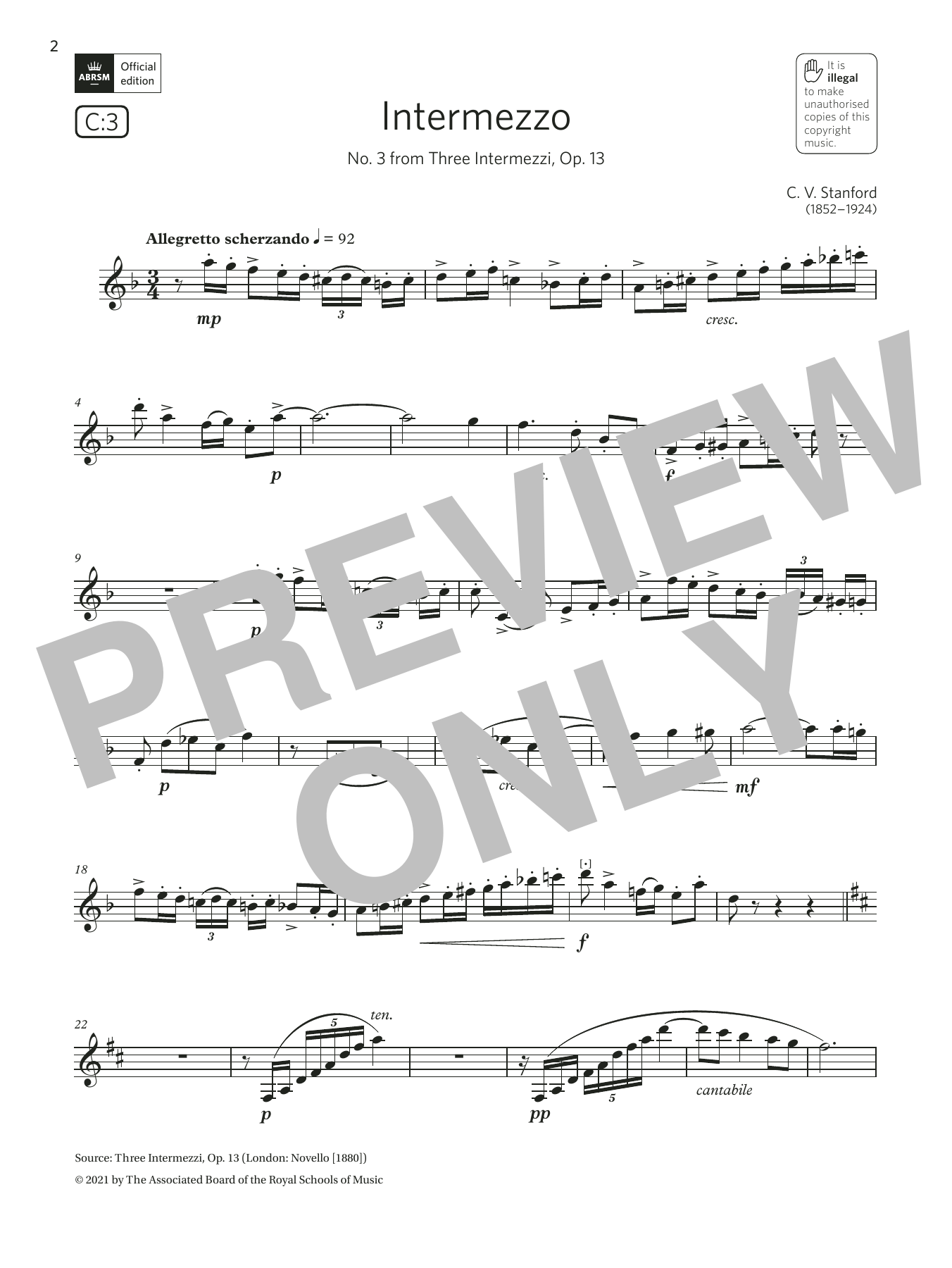 Product gallery: Page 1 of 1 Intermezzo (from Three Intermezzi) (Grade 7 List C3 from the ABRSM Clarinet syllabus from 2022), Charles Villiers Stanford