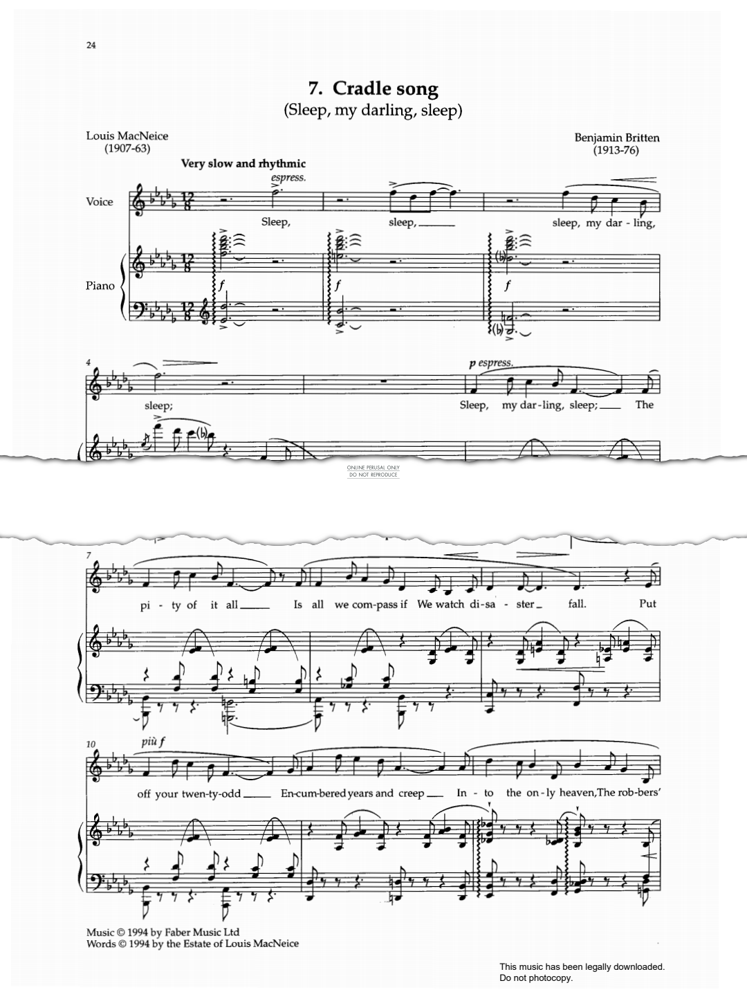 Product gallery: Page 1 of 1 Cradle Song (from 'The Red Cockatoo & Other Songs'), Benjamin Britten