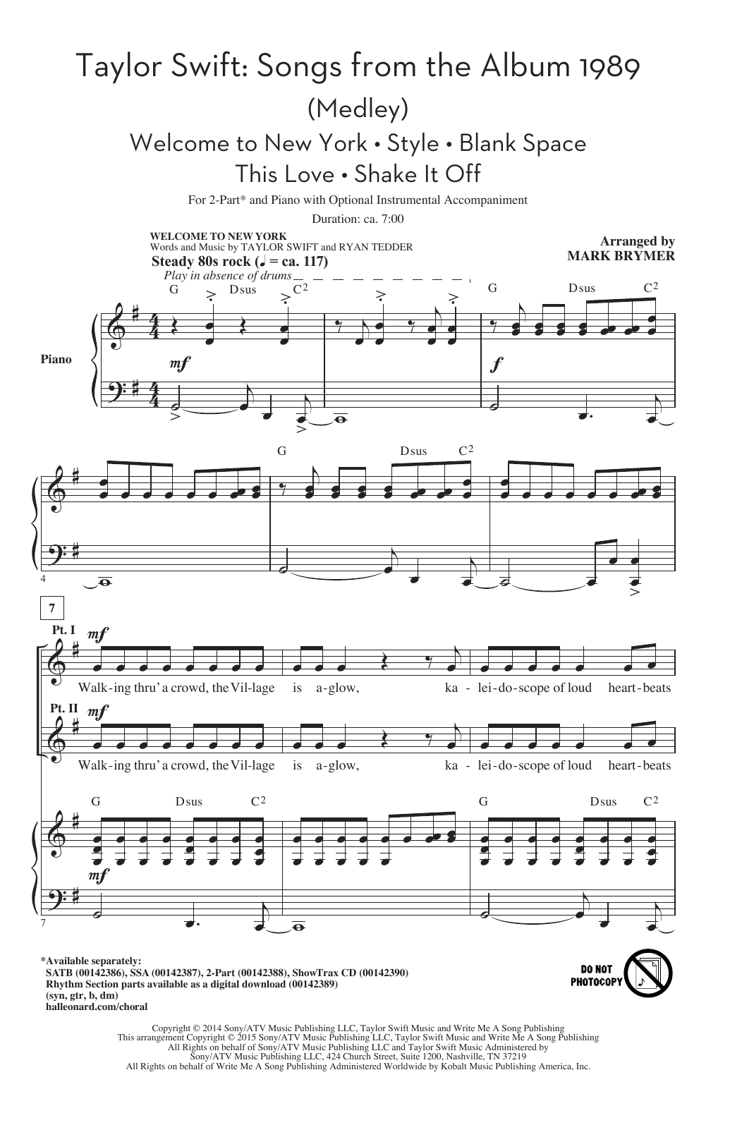 Produktbild zu: Taylor Swift: Songs from the Album 1989 (Medley) (arr. Mark Brymer)