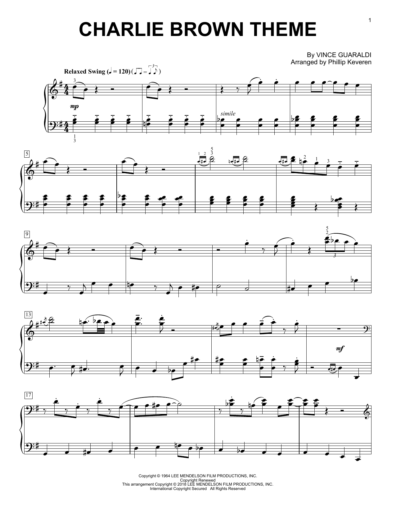 Produktbild zu: Charlie Brown Theme (arr. Phillip Keveren)