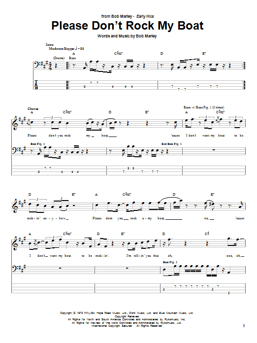Produktgalerie: Seite 1 von 1 Please Don't Rock My Boat, Bob Marley, E-Bass