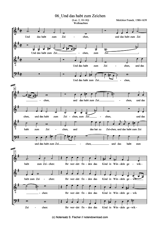 Product picture to: Und das habt zum Zeichen Melchior Franck (1580-1639)