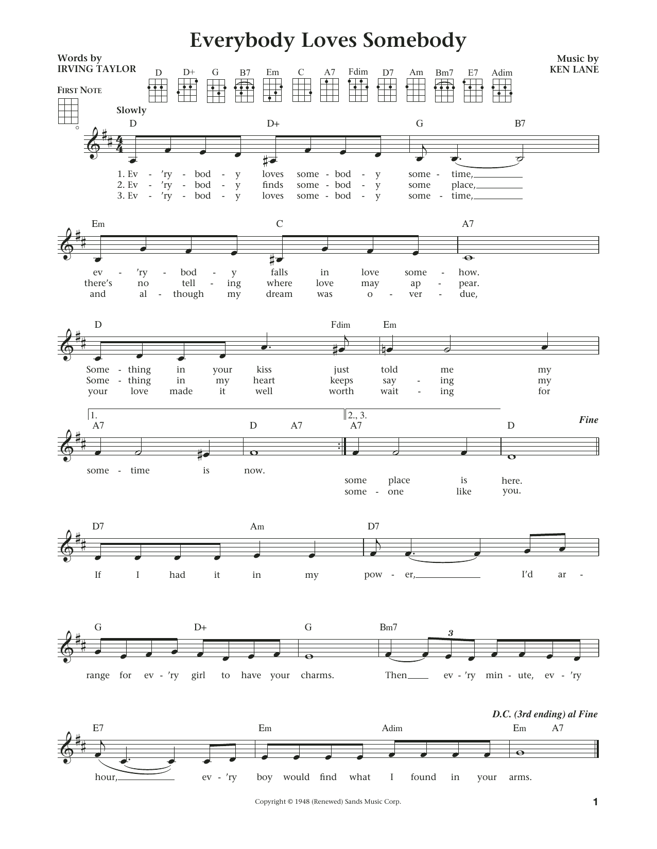 Product gallery: Page 1 of 1 Everybody Loves Somebody (from The Daily Ukulele) (arr. Liz and Jim Beloff), Dean Martin