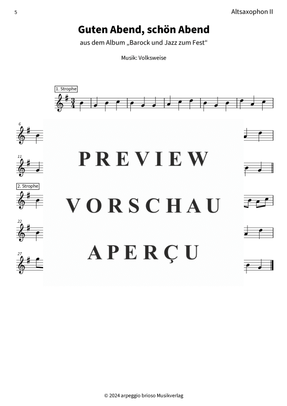 Product gallery: Page 7 of 7 Guten Abend, schön Abend - aus dem Album Barock und Jazz zum Fest, , (Duet 2x alto saxophone)