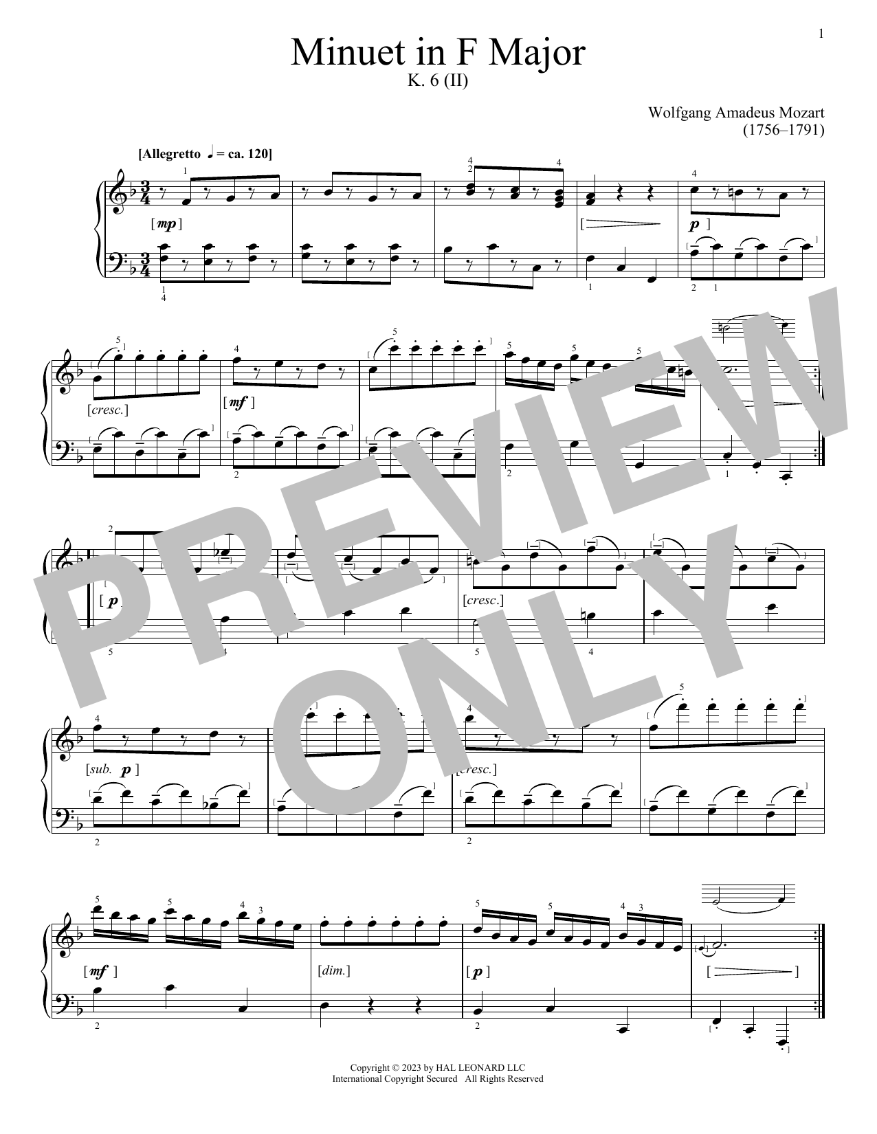 Produktbild zu: Minuet in F Major, K. 6 (II)