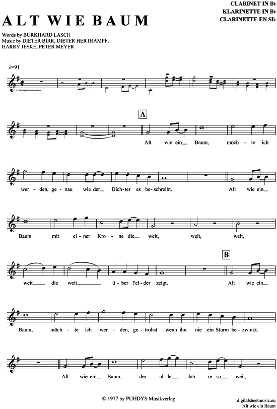 gallery: Alt wie ein Baum , Puhdys, Klarinette in B