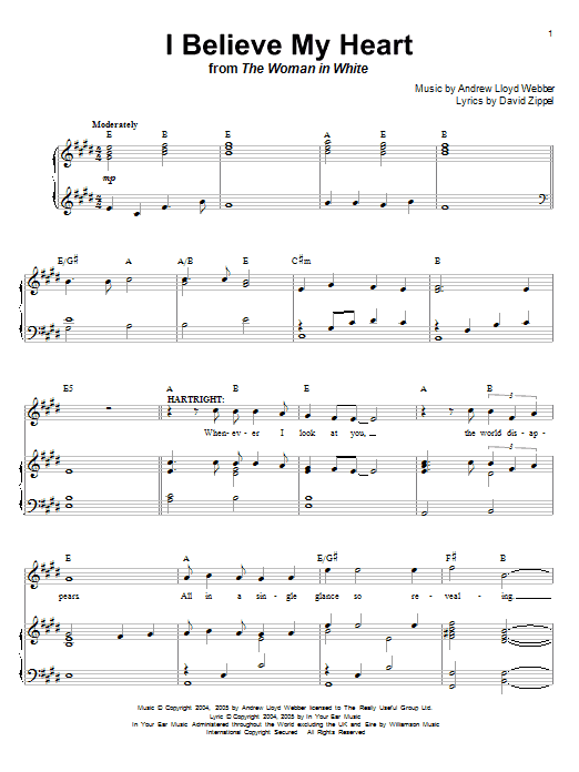 Produktgalerie: Seite 1 von 1 I Believe My Heart (from The Woman In White), Andrew Lloyd Webber, Gesang, Klavier