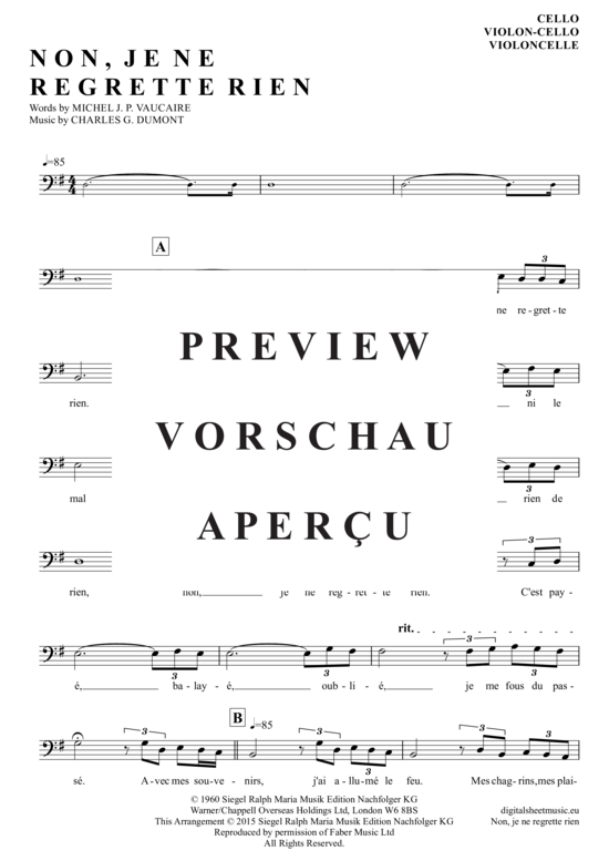 Produktgalerie: Seite 2 von 3 Non, Je Ne Regrette Rien , Piaf, Edith, (Violon-Cello)