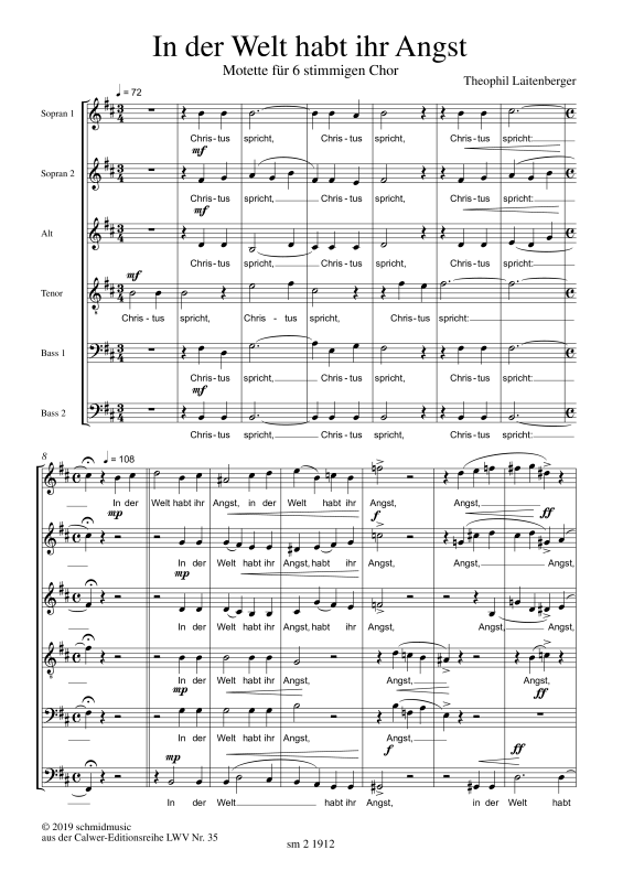 Produktgalerie: Seite 1 von 11 In der Welt habt ihr Angst, , Motette für 6-stimmigen Chor SSATBB