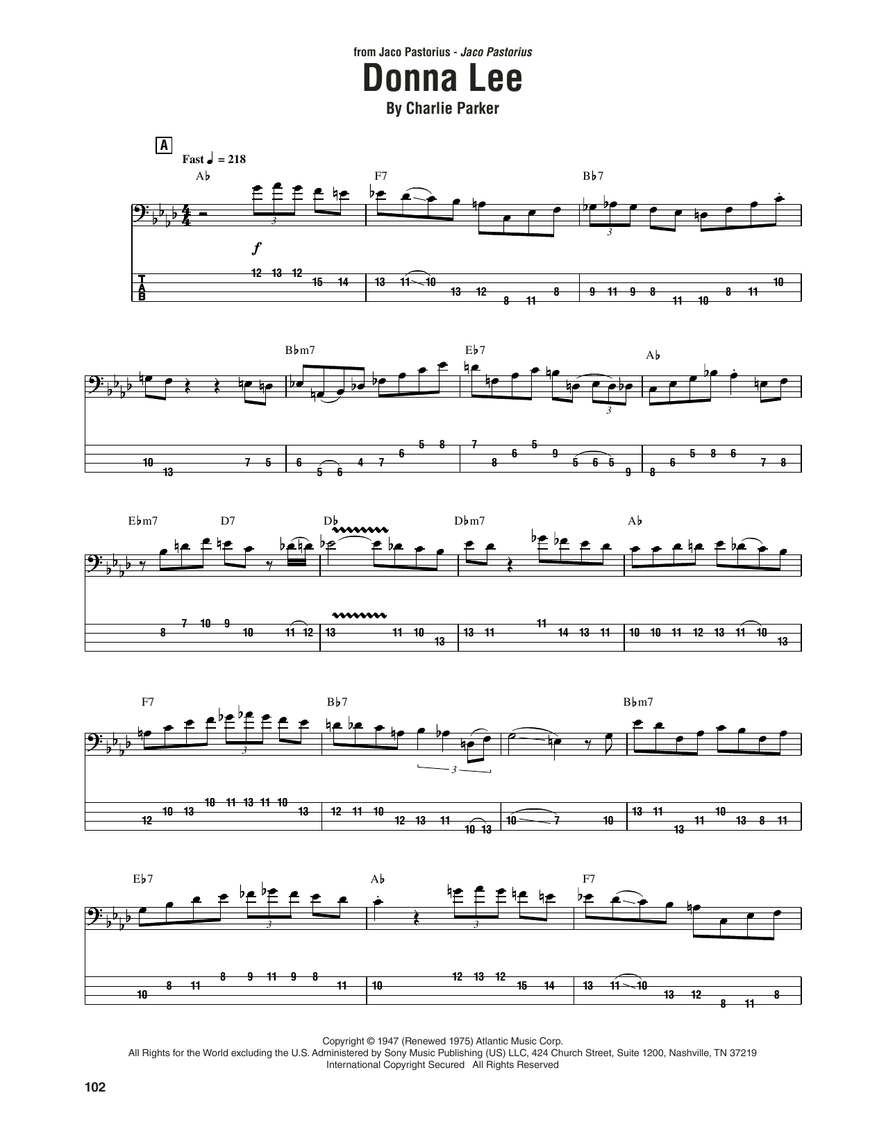 Produktgalerie: Seite 1 von 1 Donna Lee, Jaco Pastorius, E-Bass