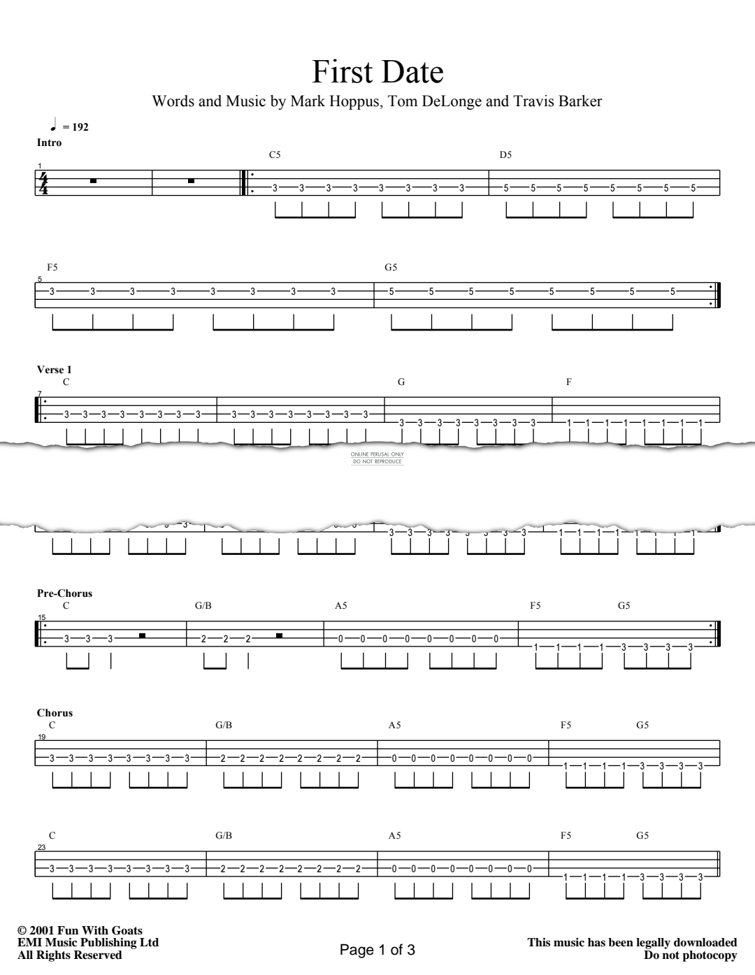 Produktgalerie: Seite 1 von 1 First Date, Blink 182, E-Bass