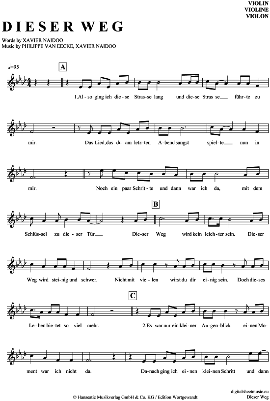 Product gallery: Page 1 of 4 Dieser Weg , Adoro, (violin)