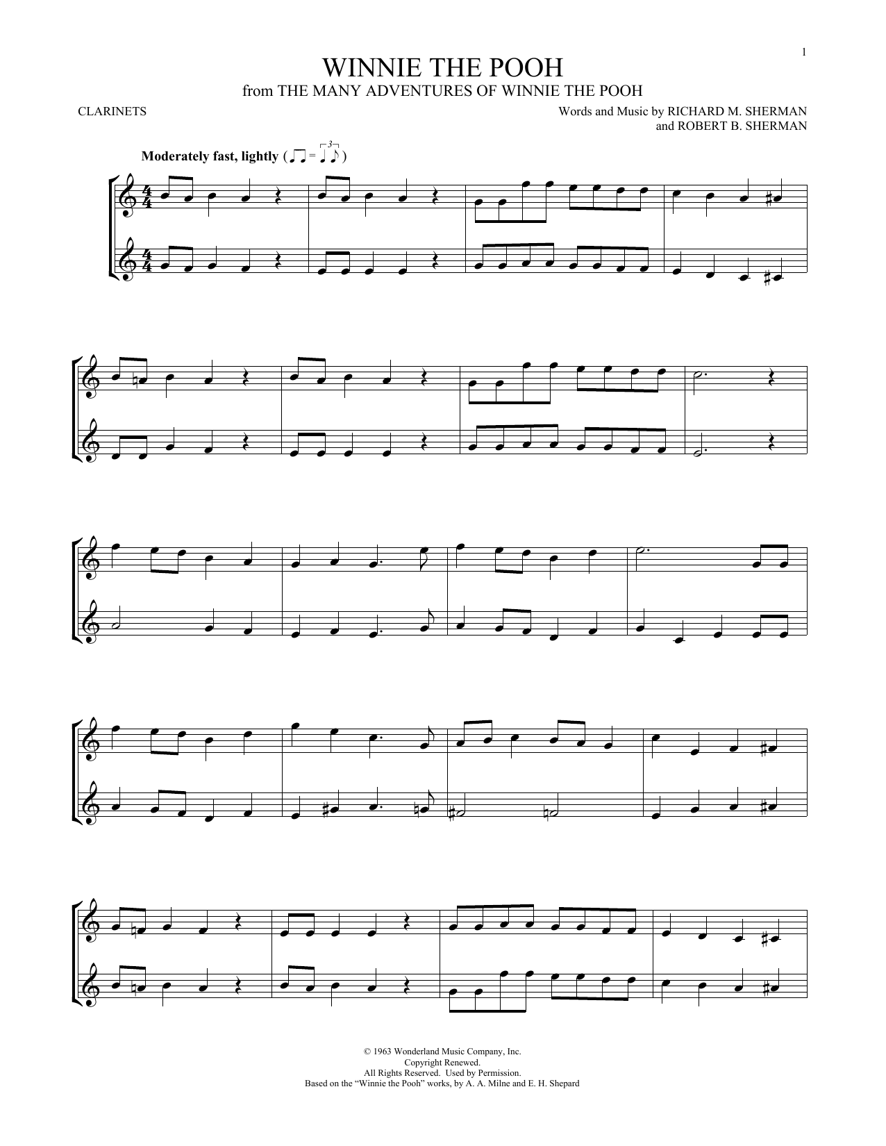 Product gallery: Page 1 of 1 Winnie The Pooh (from The Many Adventures Of Winnie The Pooh), Sherman Brothers