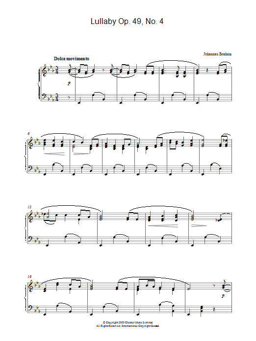 Product gallery: Page 1 of 1 Lullaby Op. 49, No. 4, Johannes Brahms