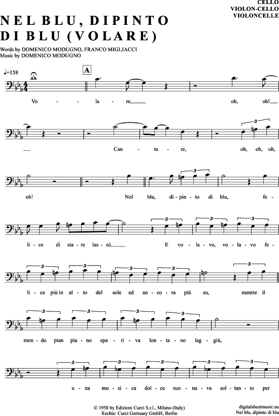 Produktgalerie: Seite 1 von 4 Volare (Nel blu dipinto di blu) , Modugno, Domenico, Violoncello