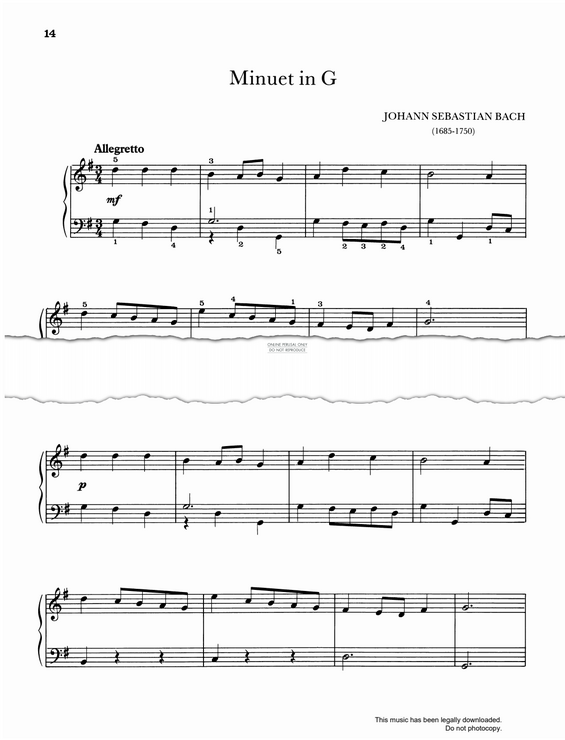 Produktgalerie: Seite 1 von 1 Minuet In G Major, Johann Sebastian Bach, Klavier
