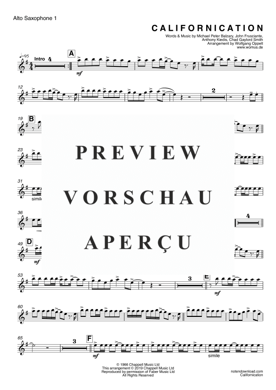 Product gallery: Page 10 of 11 Californication, Red Hot Chili Peppers, (Saxophone Quartet A(S)ATB)