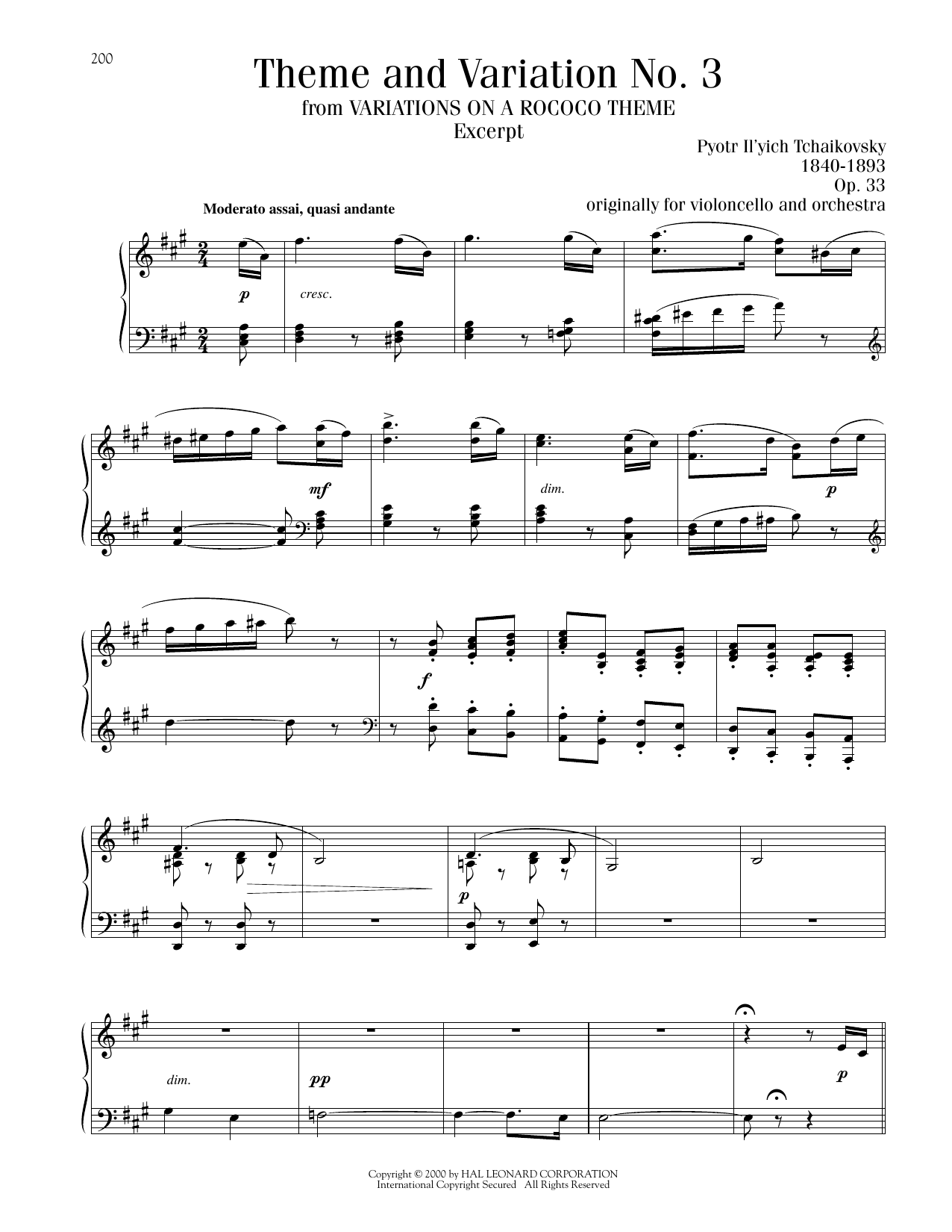 Produktbild zu: Theme And Variation No. 3, Op. 33