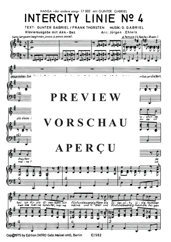 Produktgalerie: Seite 4 von 5 Intercitylinie No. 4, Gabriel, 	Gunter, Klavier und Gesang