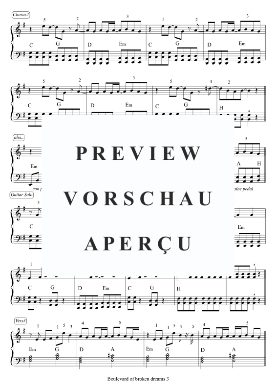 Product gallery: Page 4 of 5 Boulevard of broken dreams, Green Day, Piano Solo