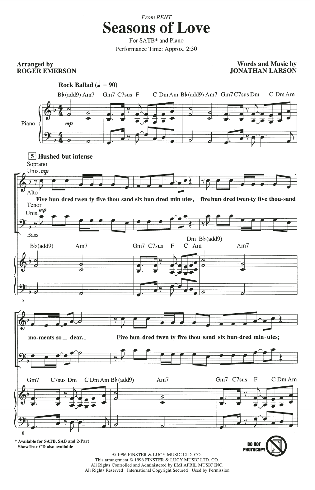 Produktbild zu: Seasons Of Love (from Rent) (arr. Roger Emerson)