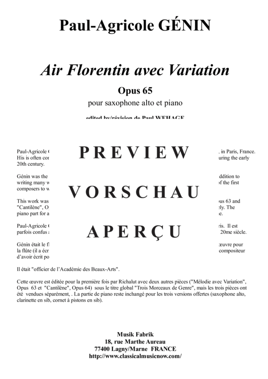 gallery: Air Florentin avec variation, opus 65 , , (Alt-Saxophon + Klavier)