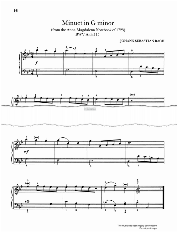 Produktgalerie: Seite 1 von 1 Minuet In G Minor (from Anna Magdalena Notebook of 1725) BWV Anh.115, Johann Sebastian Bach, Klavier