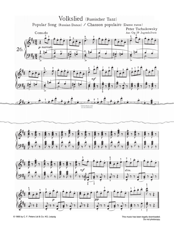Produktgalerie: Seite 1 von 1 Popular Song (Russian Dance), Op. 39, Pyotr Ilyich Tchaikovsky, Klavier