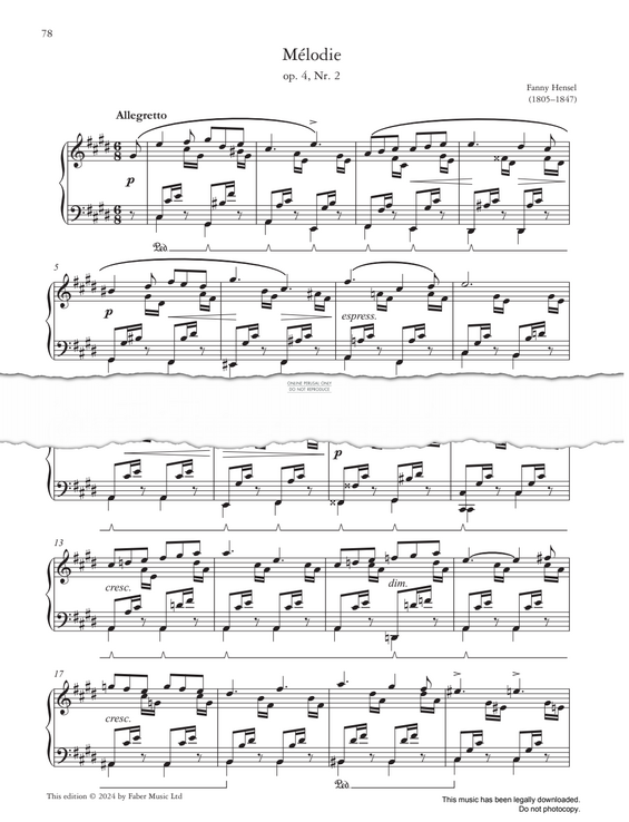 Produktgalerie: Seite 1 von 1 Mélodie, Op. 4 No. 2, Fanny Hensel, Klavier