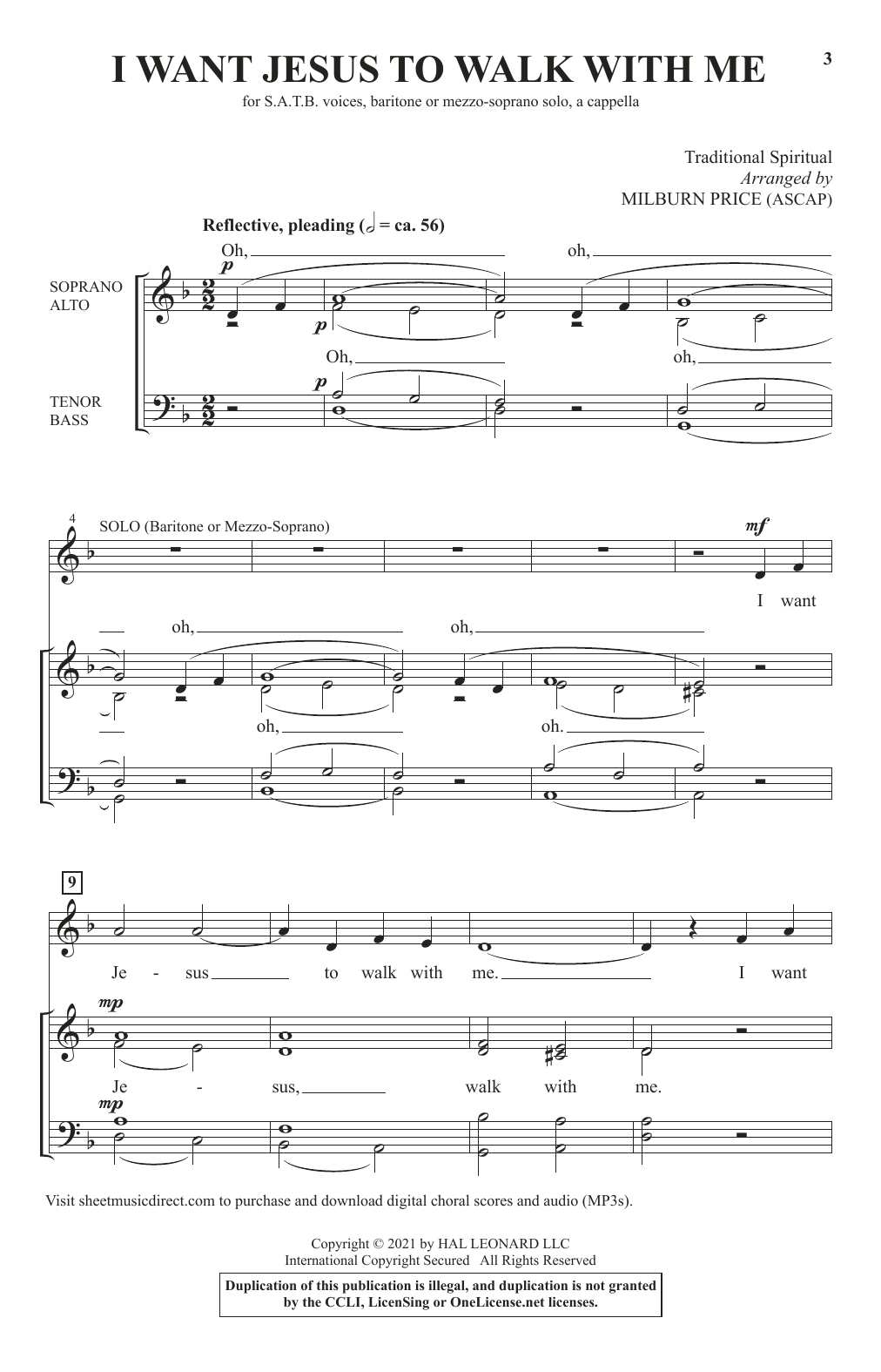 Product picture to: I Want Jesus To Walk With Me (arr. Milburn Price)