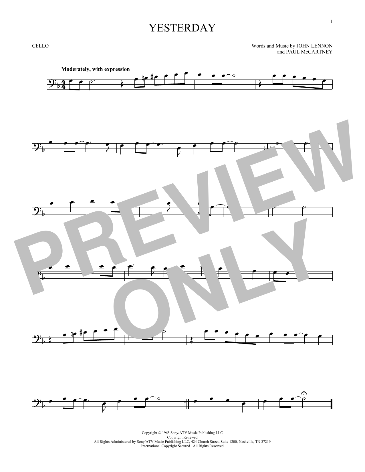 Produktgalerie: Seite 1 von 1 Yesterday, The Beatles, Violoncello