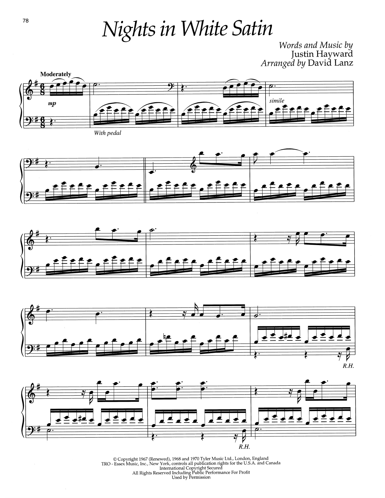 Product picture to: Nights In White Satin (arr. David Lanz)