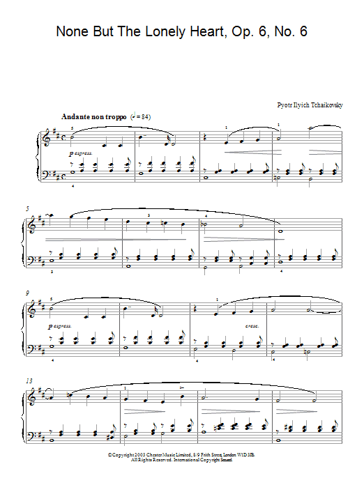 Product gallery: Page 1 of 1 None But The Lonely Heart, Op. 6, No. 6, Pyotr Il'yich Tchaikovsky