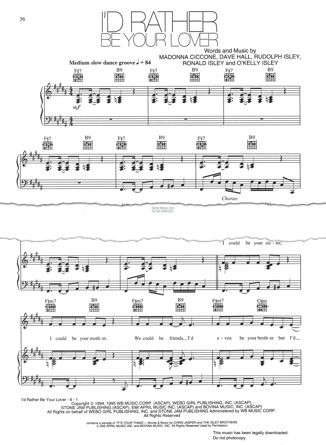 Produktgalerie: Seite 1 von 1 I'd Rather Be Your Lover, Madonna, Gesang, Gitarre, Klavier