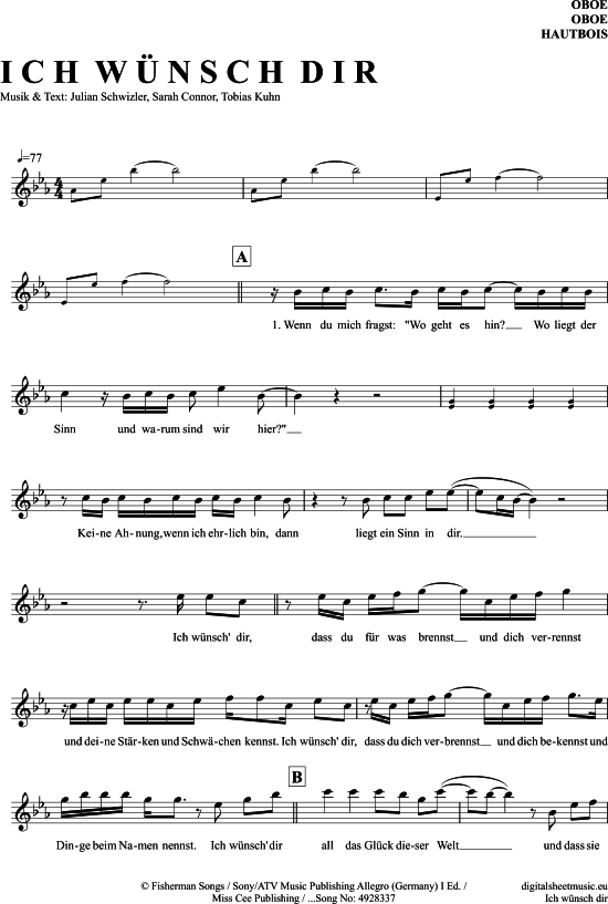 Produktgalerie: Seite 1 von 4 Ich Wünsch Dir , Connor, Sarah, (Oboe)