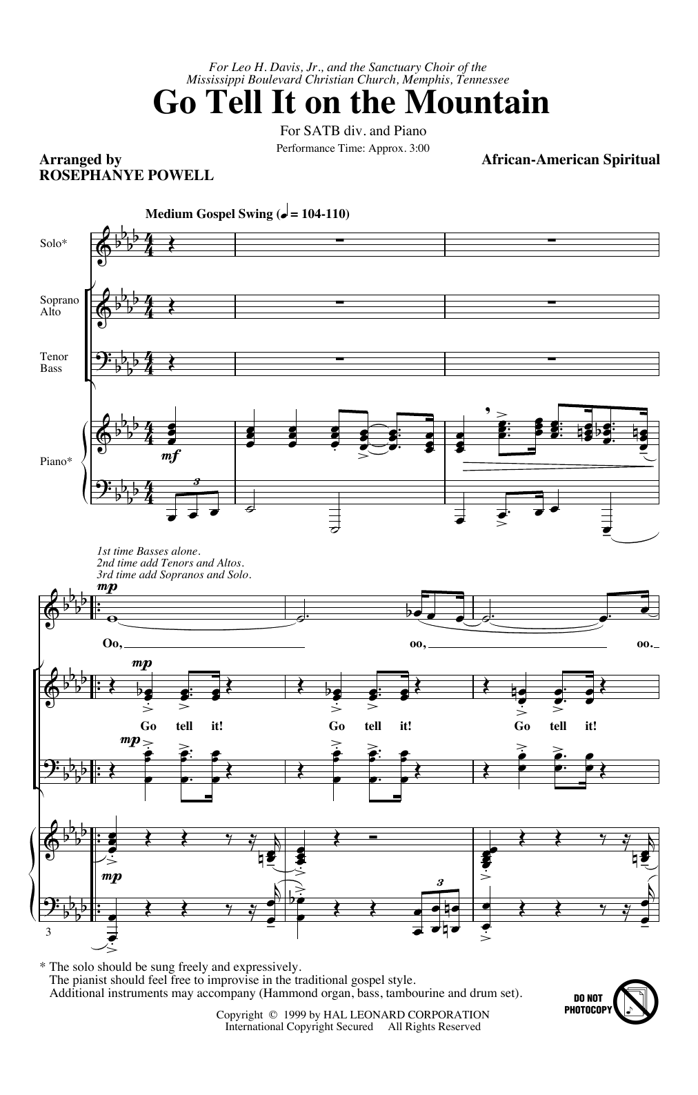 Product gallery: Page 1 of 1 Go, Tell It On The Mountain (arr. Rosephanye Powell), African-American Spiritual