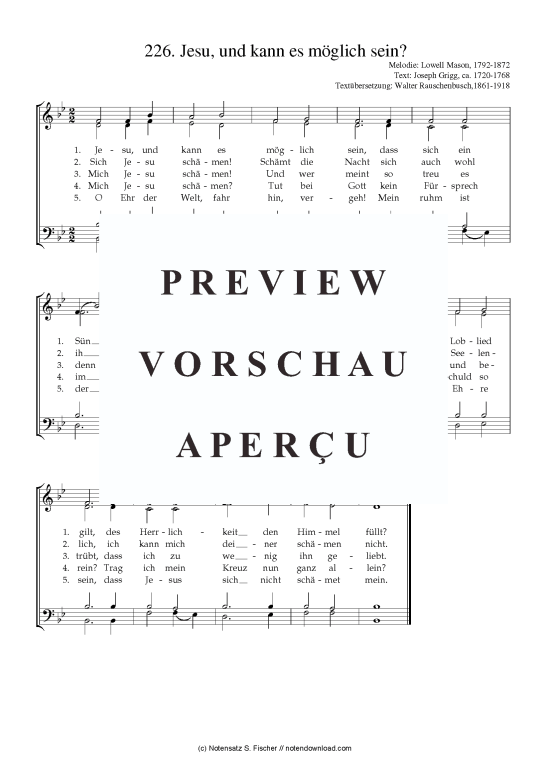 Product picture to: Jesu, und kann es möglich sein? Lowell Mason, 1792-1872 / Joseph Grigg, ca. 1720-1768