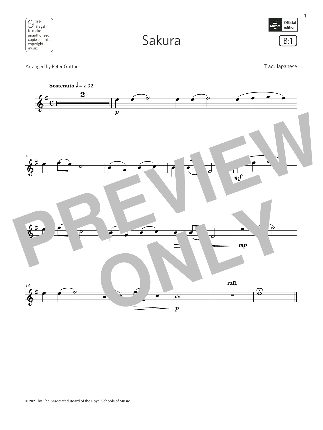 Product gallery: Page 1 of 1 Sakura (Grade 1 List B1 from the ABRSM Flute syllabus from 2022), Trad. Japanese