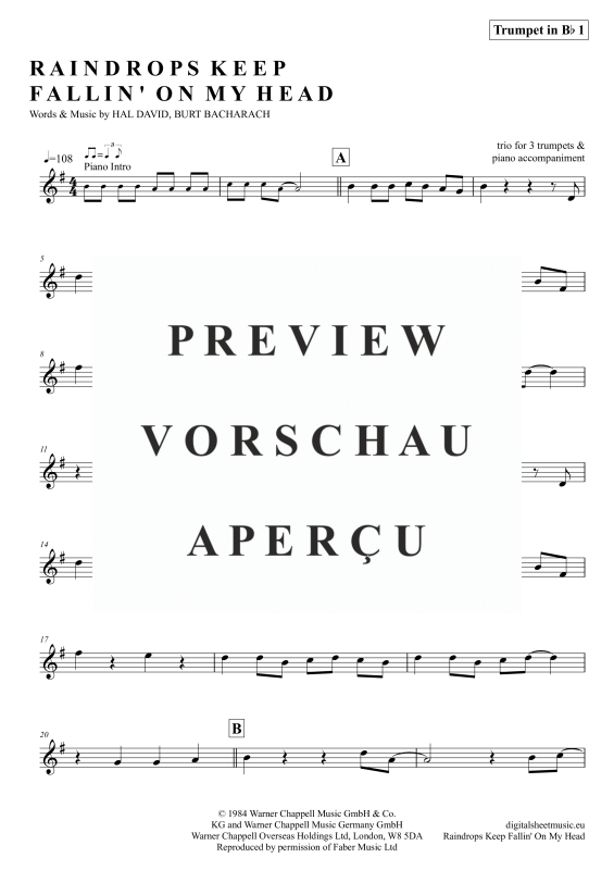gallery: Raindrops Keep Falling On My Head, Thomas, B. J., (Trompeten Trio + Klavier)