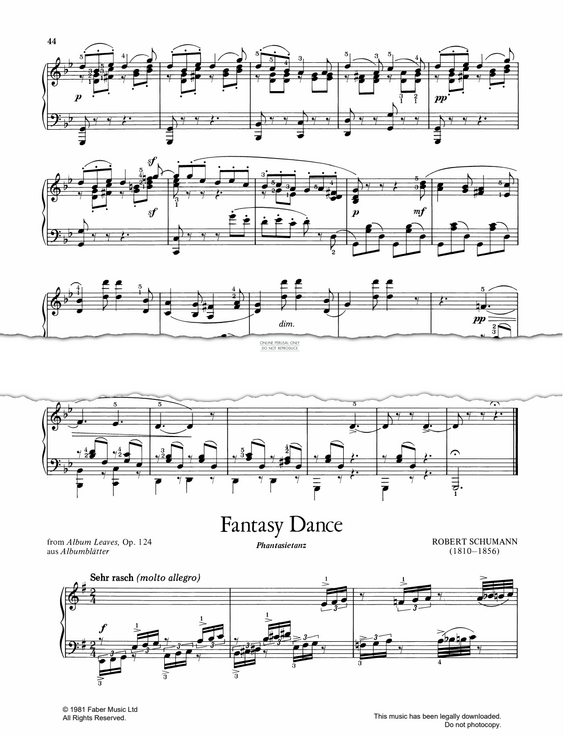 Product gallery: Page 1 of 1 Fantasy Dance (from Album Leaves, Op.124 No.5), Robert Schumann